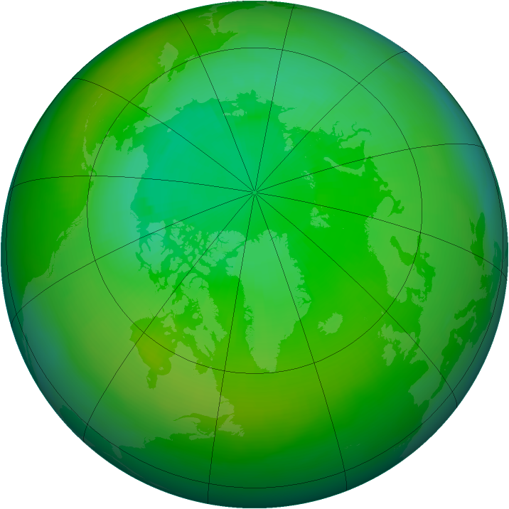 Arctic ozone map for July 1992